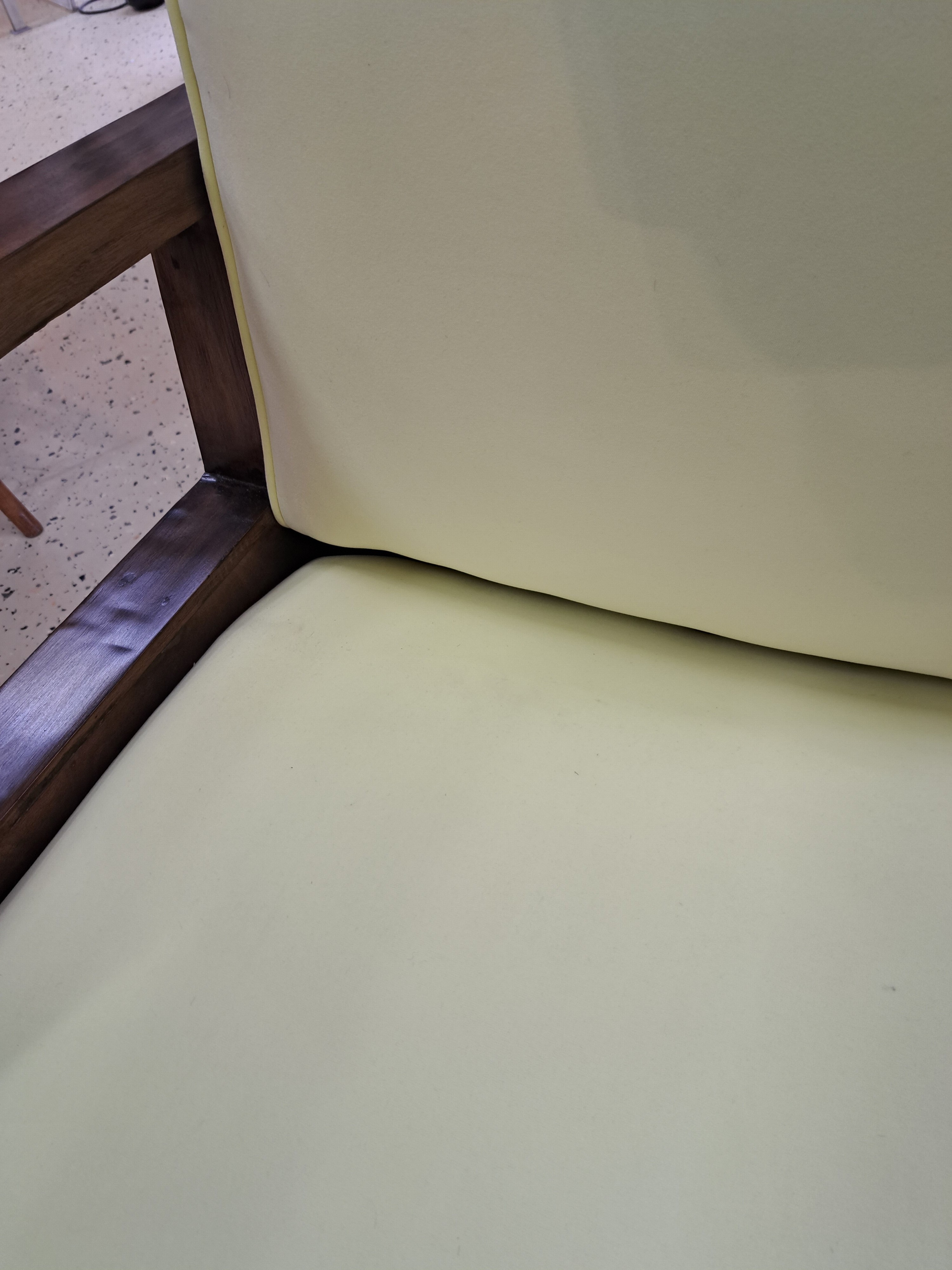 Detail d: Pair of Art Deco armchairs or club chairs, around 1920/30s, walnut, light yellow fabric covers on the secondary, geometric style elements partly ...
