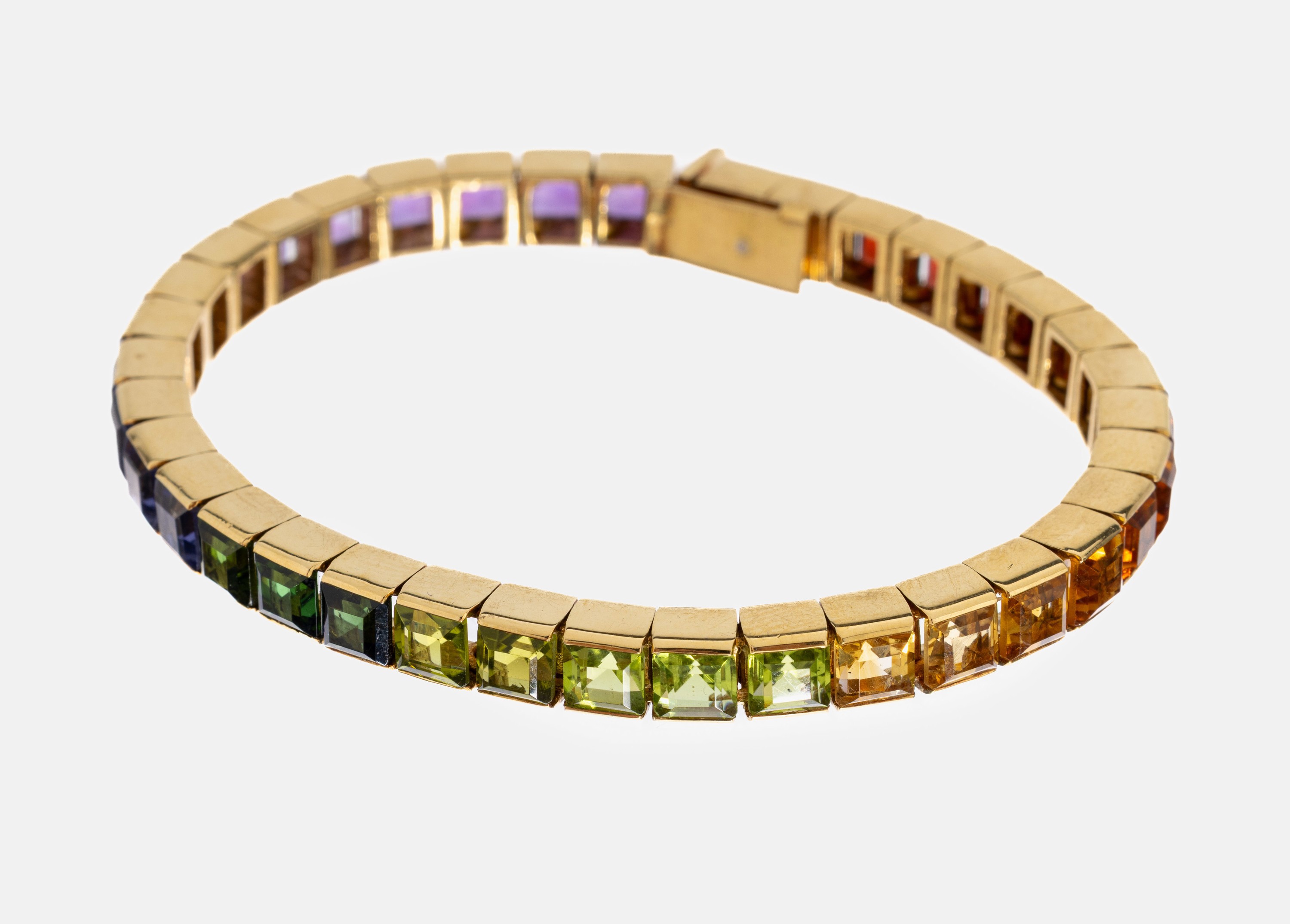 Image 27049365 - 18 kt Gold Regenbogen-Armband, GG 750/000, versch. Farbstein-Carrees von guter ...