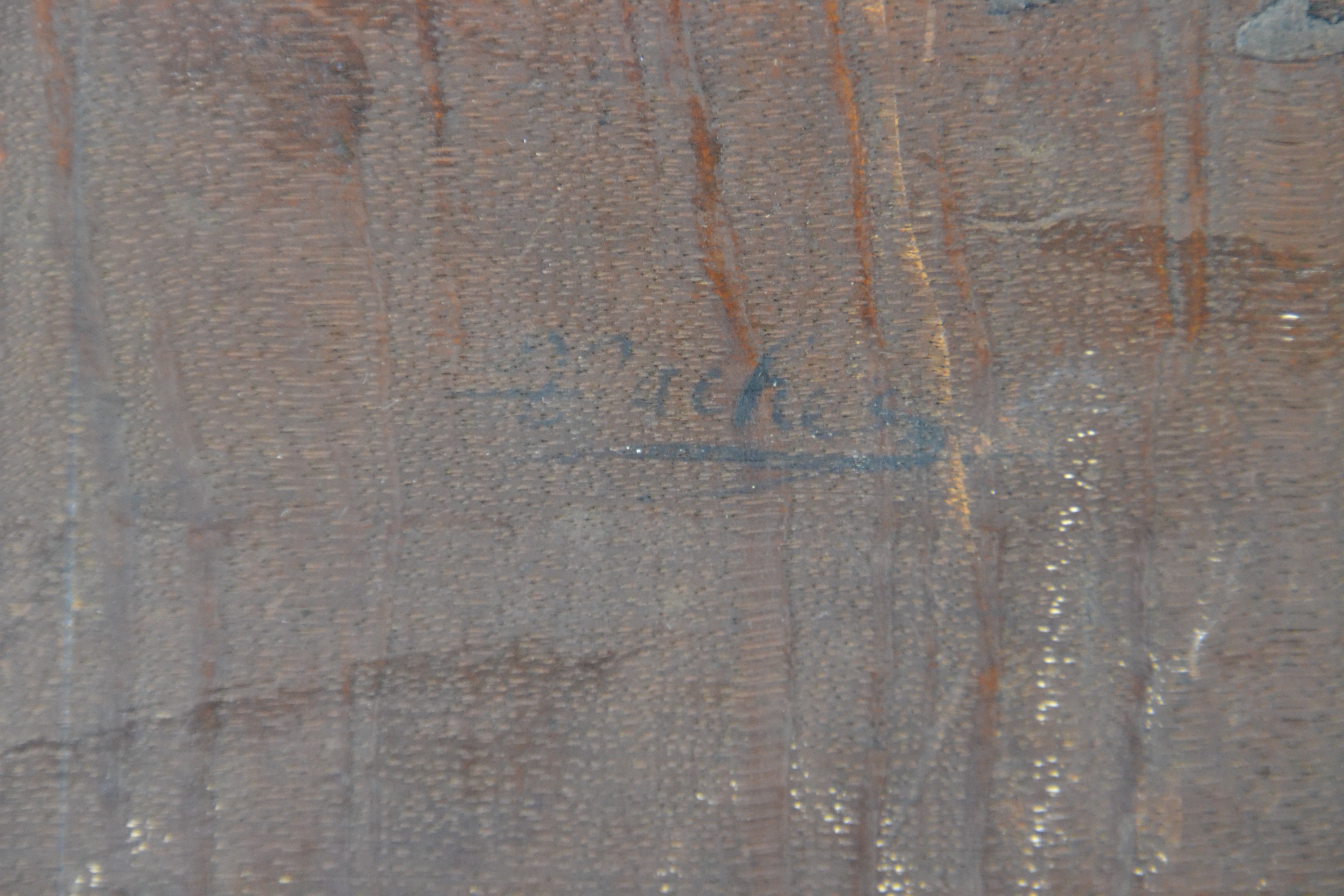Detail d: Zuschreibung: Nicolaes Pietersz. Berchem, 1620 Haarlem-1683 Amsterdam, italianisierende Landschaft mit Hirtenpaar und Vieh an der Furt, Landschaft in ...