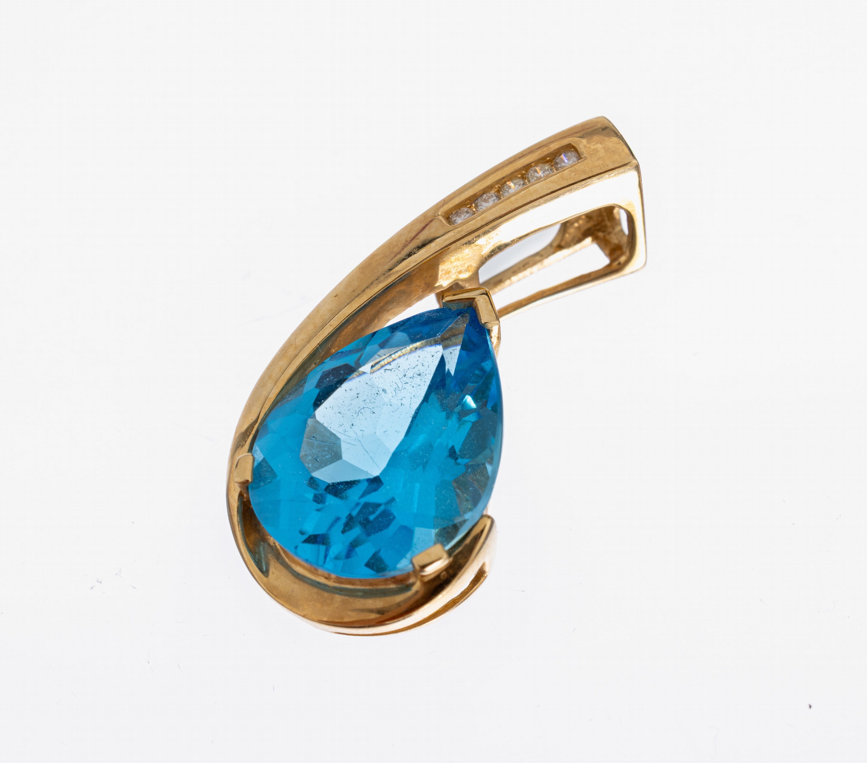 Image 27049399 - 14 kt Gold Topas-Brillant-Anhänger, GG 585/000, facett. Blautopas-Tropfen (beh.) ca. 8 ...