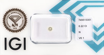 Image Loser Brillant, 0.22 ct Getönt(N)/vs1, eingeschweißt, IGI-Expertise Schätzpreis: 350, ...
