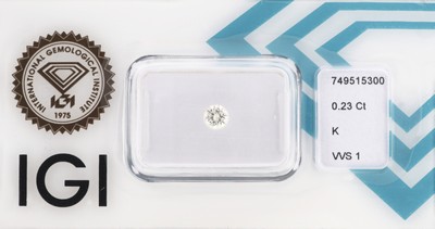 Image Loser Brillant, 0.23 ct get. Weiß(K)/vvs1, eingeschweißt, mit IGI-Expertise ...