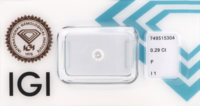 Image Loser Brillant, 0.29 ct feines Weiß (F)/p1, eingeschweißt, IGI-Expertise Schätzpreis: ...