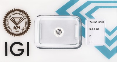 Image Loser Brillant, 0.88 ct feines Weiß (F)/p1, eingeschweißt, IGI-Expertise Schätzpreis: ...