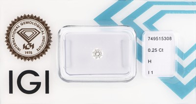 Image Loser Brillant, 0.25 ct Weiß(H)/p1, eingeschweißt, IGI-Expertise Schätzpreis: 300, - ...