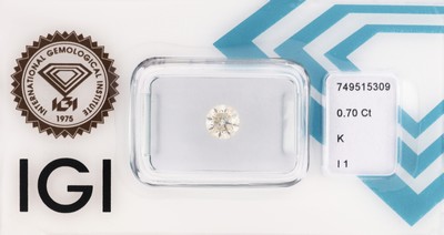 Image Loser Brillant, 0.70 ct get. Weiß(K)/p1, eingeschweißt, IGI-Expertise Schätzpreis: ...