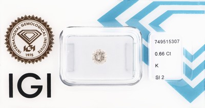 Image Loser Brillant, 0.66 ct get. Weiß(K)/si2, eingeschweißt, IGI-Expertise Schätzpreis: ...