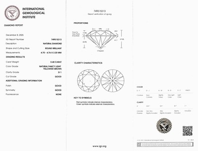 27049346a - Loser Brillant, 0.48 ct Natural Fancy Light Yellowish Brown/si1, eingeschweißt, IGI ...