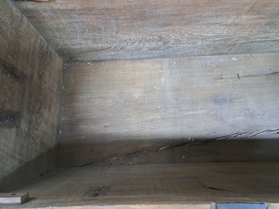 27049354g - Round lid chest, Baroque, 18th century, solid oak, with elaborately forged iron fittings, ...