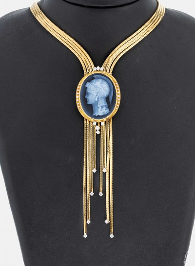 Image 18 kt Gold WELLENDORFF Brillant-Kamee-Collier, GG 750/000, 4-reihiges Collier mit ...