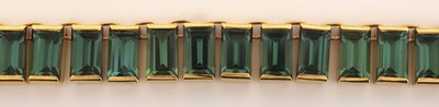 27049364b - 18 kt Gold Turmalin-Collier, GG 750/000, 70 grüne brasilianische Turmalin-Baguettes ...