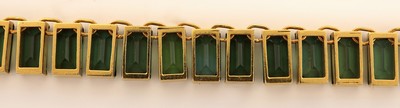 27049364c - 18 kt Gold Turmalin-Collier, GG 750/000, 70 grüne brasilianische Turmalin-Baguettes ...