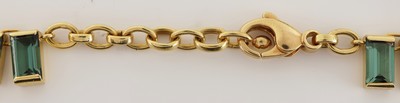 27049364d - 18 kt Gold Turmalin-Collier, GG 750/000, 70 grüne brasilianische Turmalin-Baguettes ...