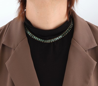27049364e - 18 kt Gold Turmalin-Collier, GG 750/000, 70 grüne brasilianische Turmalin-Baguettes ...
