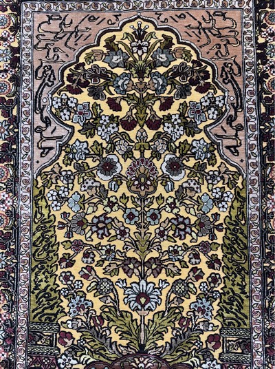 27049384c - Hereke Seide fein, sign., Türkei, Ende 20.Jhd., reine Naturseide, ca. 75 x 54 cm, ...