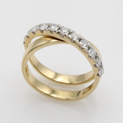 27049391a - Ring mit Brillanten, GG 585/000, Brill. zus. ca. 0.50 ct Weiß/si, 2-rhg., überkreuzte ...