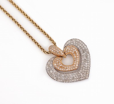 27049396a - 14 kt Gold Diamant-Herzanhänger, GG/WG 585/000, 8/8-Diamanten zus. ca. 1.10 ct, an ...