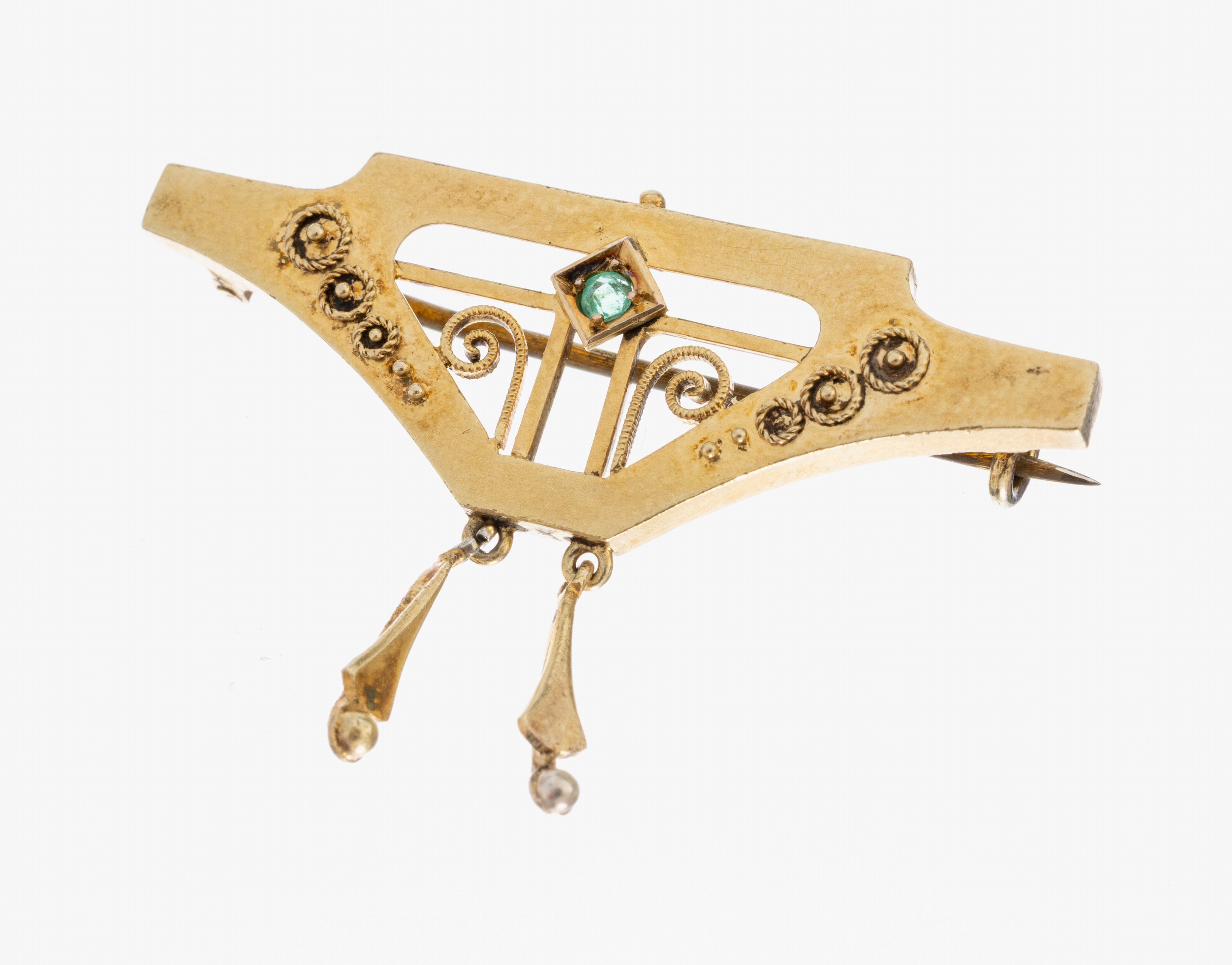 Image 27049419 - 14 kt Gold Jugendstil Smaragd-Brosche, um 1900-1905, GG 585/000, stilrein, kl. ...