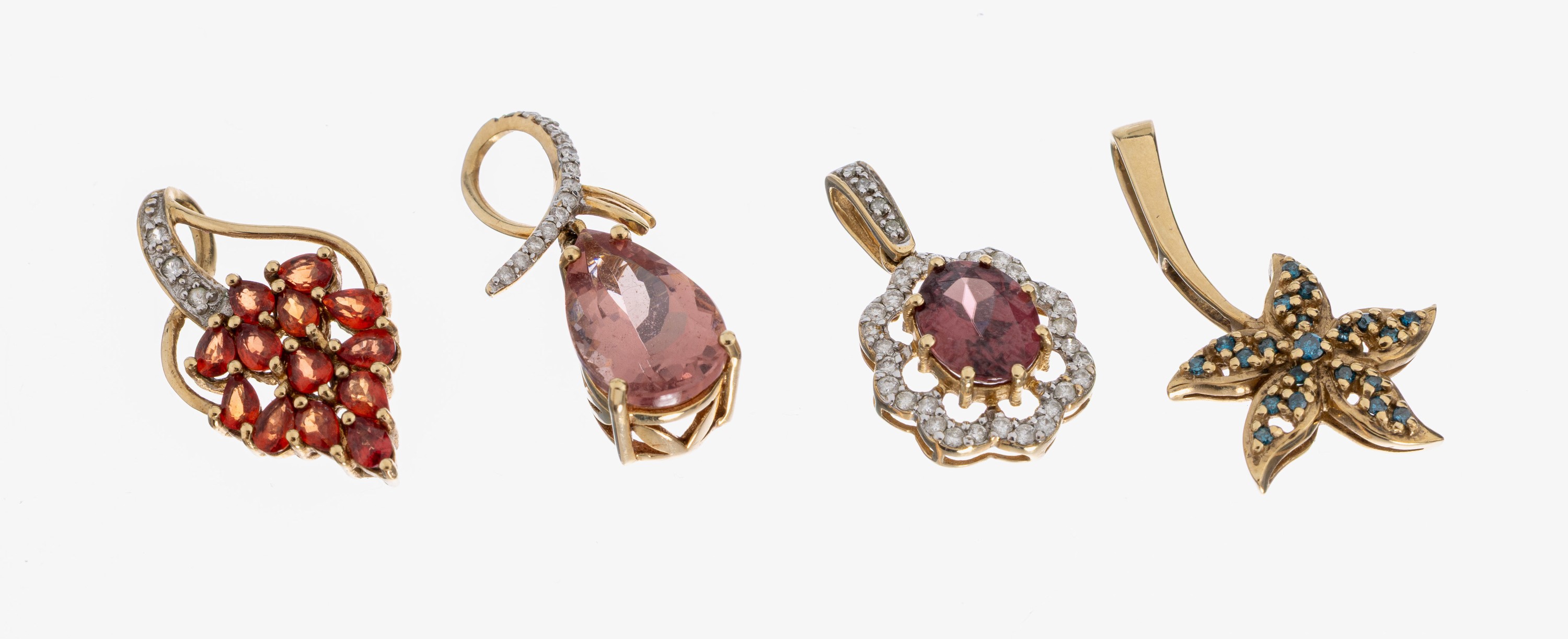 Image 27049422 - Konvolut 4 Farbstein-Anhänger, 2x 9 kt Gold, GG 375/000, 1x in Form eines ...