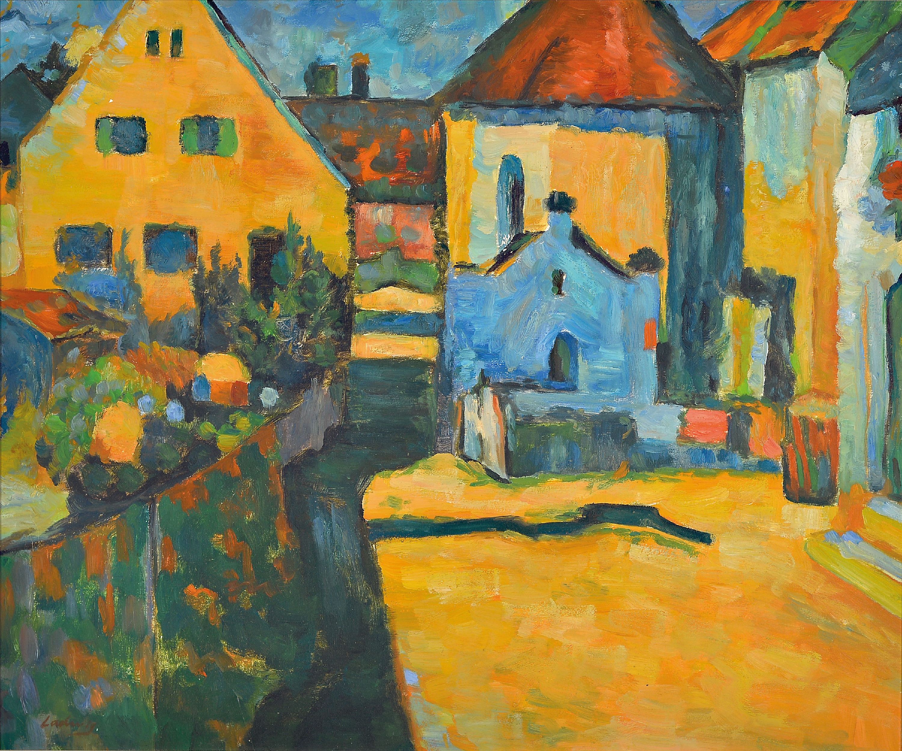 Image 27049438 - Roland Ladwig, 1935 Wedel-2014 Berlin, expressive-realistic village landscape, ...