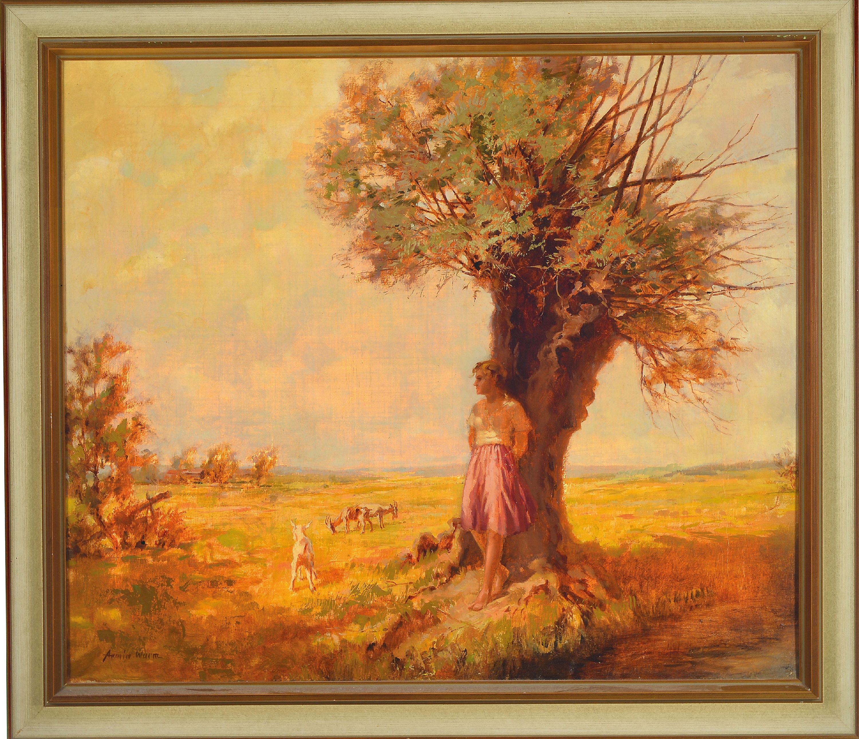 Detail k: Armin Wurm, 1880-1949 München, "Hirtenmädchen mit Ziegen", 1930er-Jahre, links unten signiert, Öl/Lwd, 60x70 cm, Rahmen