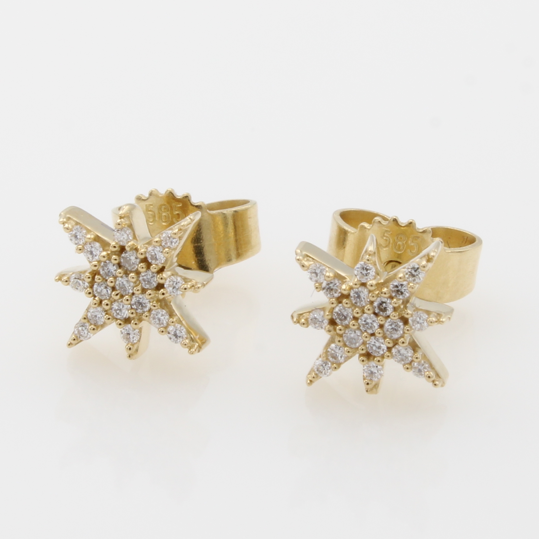 Image 27049456 - Paar Ohrstecker mit Brillanten, GG 585/000, anged. Form einer Schneeflocke, Brill. zus. ...