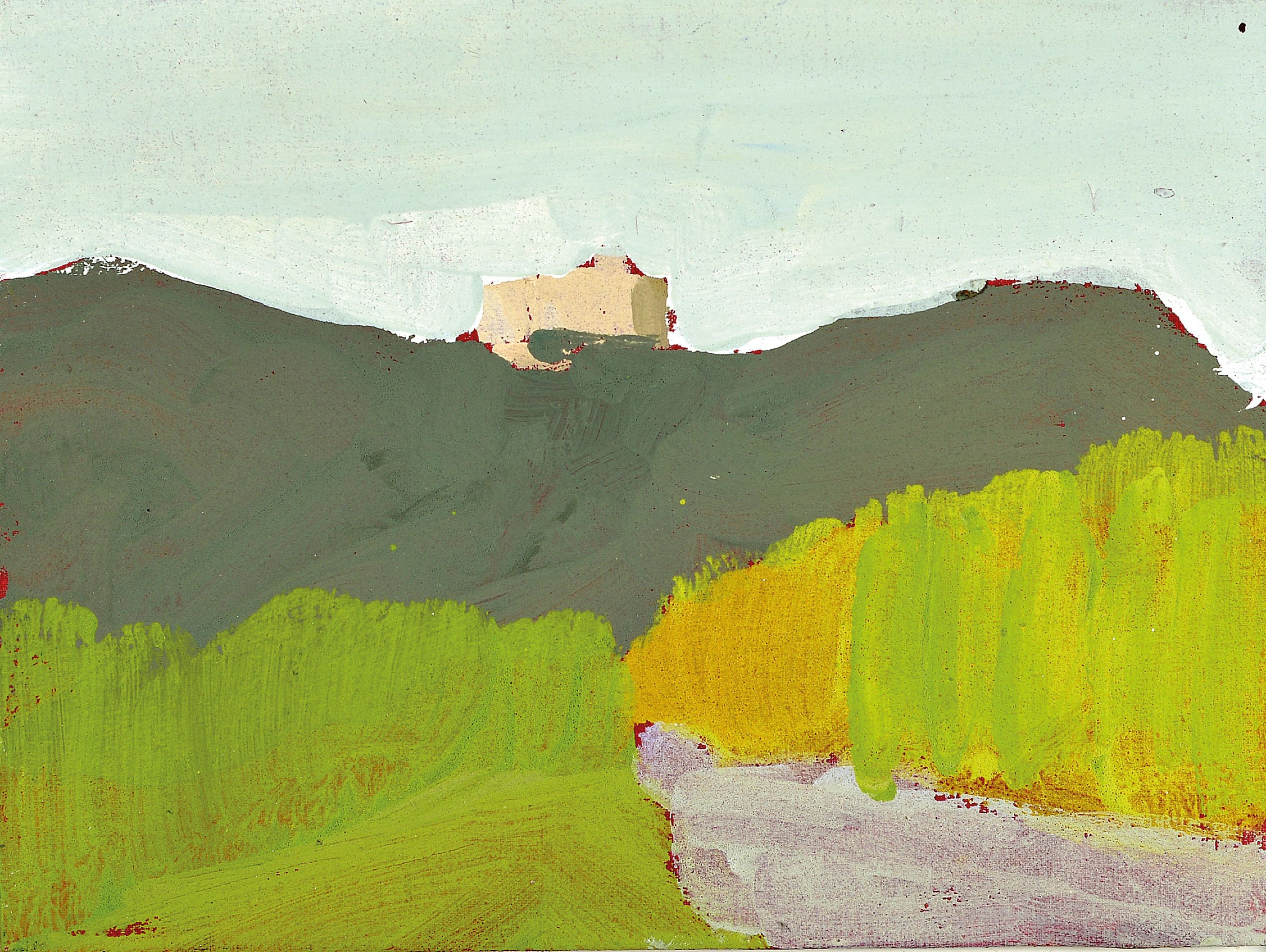 Detail a: Albert Borchardt, geb. 1961 Hitzhof/Siegkreis , 2 Ölstudien auf Malplatte, Kulturlandschaft und Ansicht Hambacher Schloss, je verso signiert, 18x24 ...