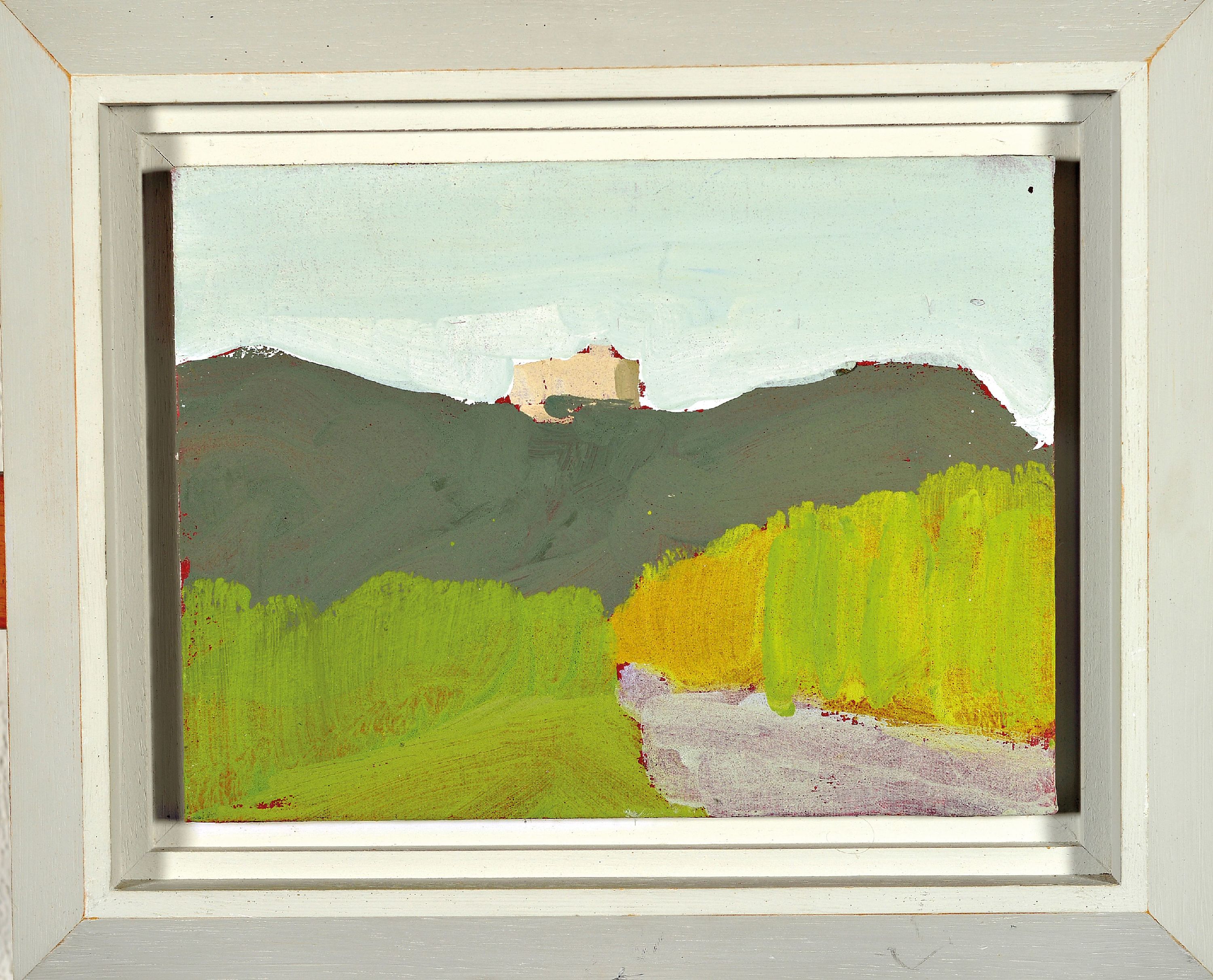 Detail l: Albert Borchardt, geb. 1961 Hitzhof/Siegkreis , 2 Ölstudien auf Malplatte, Kulturlandschaft und Ansicht Hambacher Schloss, je verso signiert, 18x24 ...