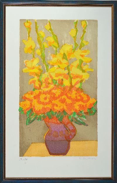 27049440k - Gernot Kissel, 1939 Worms-2008 Römerberg, 2 Arbeiten, Farblithographie Blumenstillleben ...