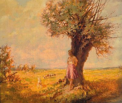 Image Armin Wurm, 1880-1949 München, ´Hirtenmädchen mit Ziegen´, 1930er-Jahre, links unten ...