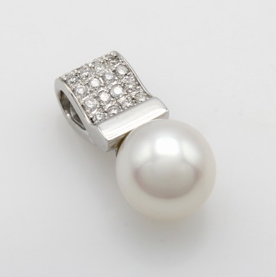 Image Anhänger mit Süßwasserzuchtperle und Brillanten, WG 585/000, weiße-crémefarb. Perle ...