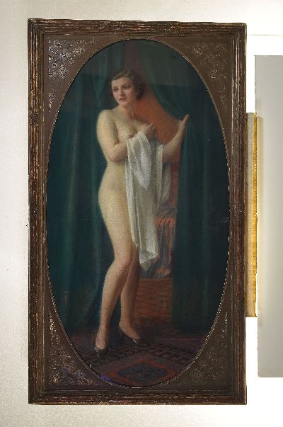 Image Vit Skala, 1883-1967 Prag, Pastell auf Leinwand, stehender weiblicher Akt im Boudoir, ...
