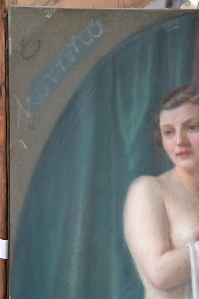 27049485c - Vit Skala, 1883-1967 Prag, Pastell auf Leinwand, stehender weiblicher Akt im Boudoir, ...