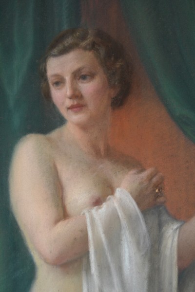 27049485g - Vit Skala, 1883-1967 Prag, Pastell auf Leinwand, stehender weiblicher Akt im Boudoir, ...