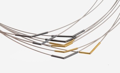 27049490b - 9-tlg. Designer-Halsreif, 9 einzelne Reife,endlos, D. ca. 18.2 cm, 4 Reife mit GG ...