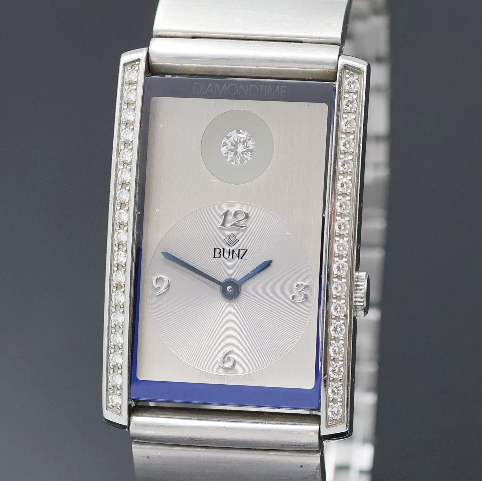 Detail a: BUNZ ausgefallene Armbanduhr Diamondtime, Schweiz um 2005, quarz, Edelstahl inkl. Gliederband m. dopp. Faltschl., Boden 4-fach verschr., Geh. sowie ...