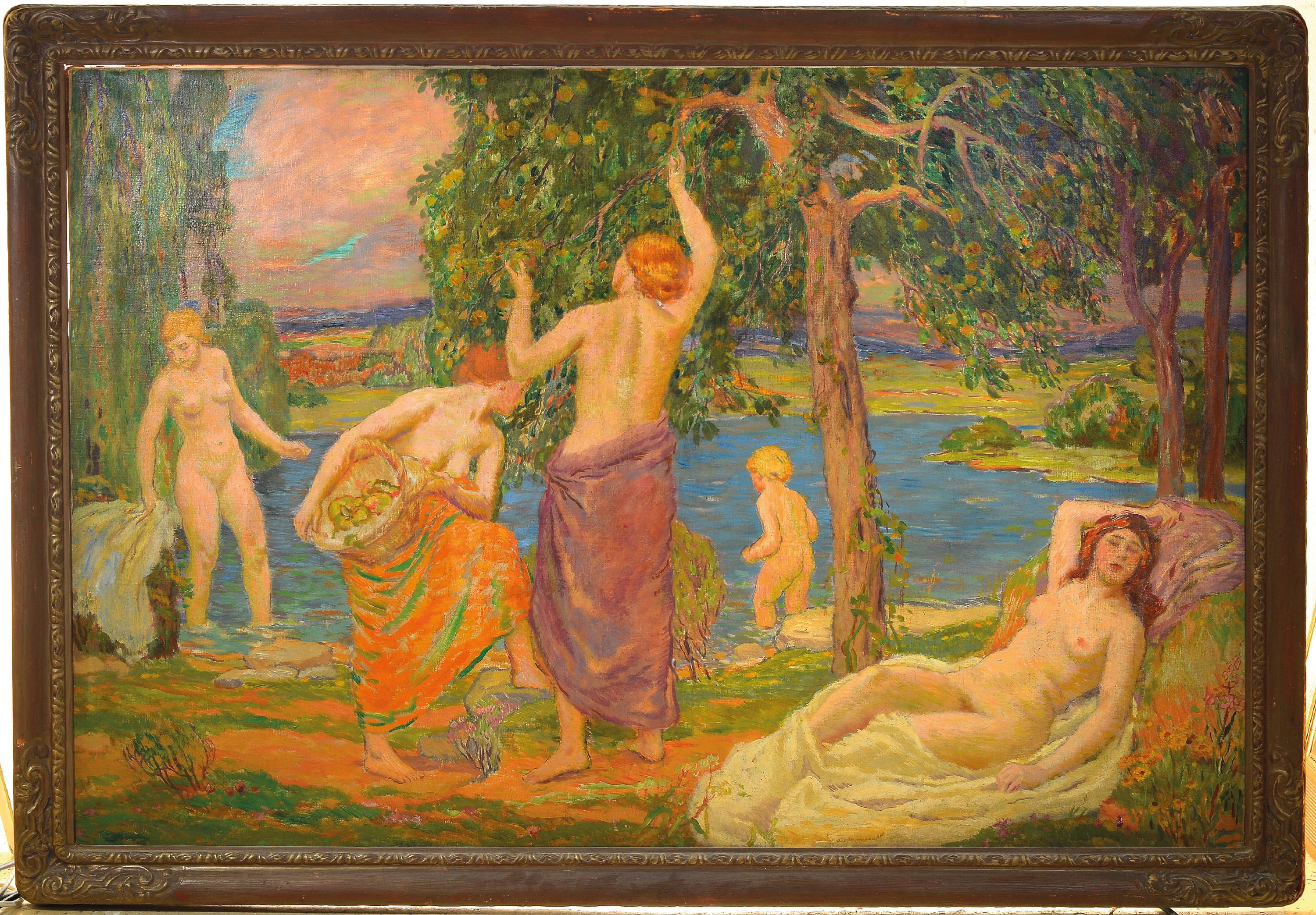 Detail k: Karel Spillar, 1871 Pilsen-1939 Prag, expressiv-realistische Figurengruppe aus 5 Akten und Halbakten in der Manier des Jugendstils, rechts oben ...