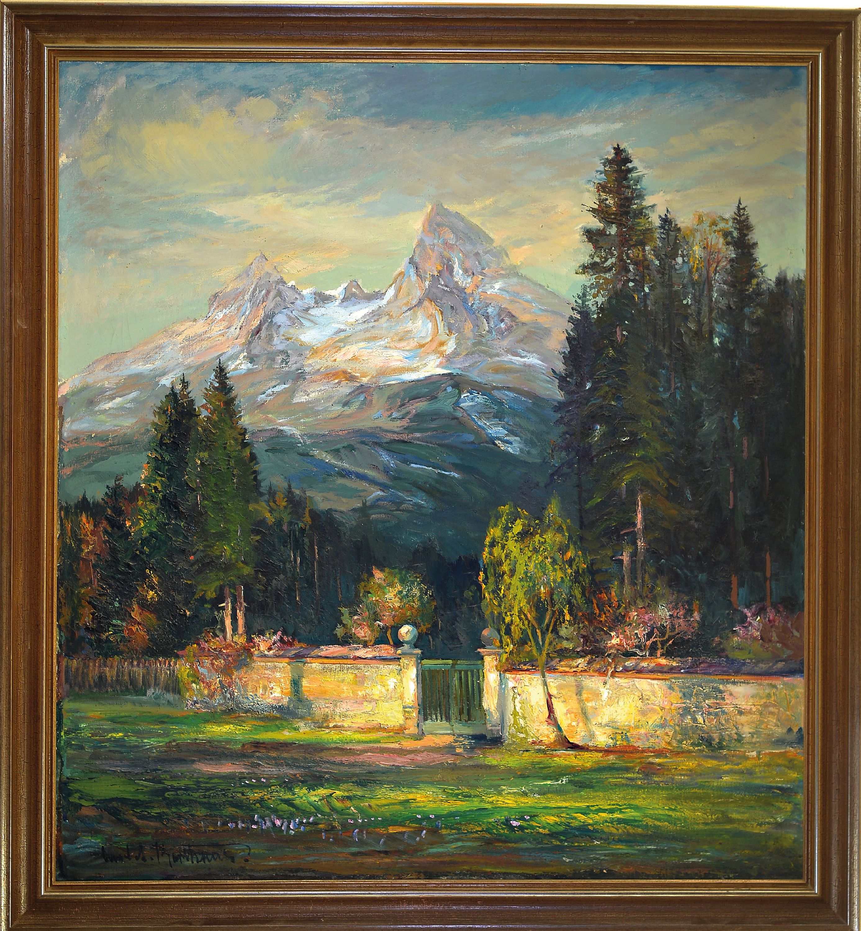Detail k: Carl Adolf Korthaus, 1879 Mühlheim am Rhein-1956 München, Partie im Voralpenland, links unten signiert, Öl/Lwd, 120x110 cm, Rahmen 135x125 cm
