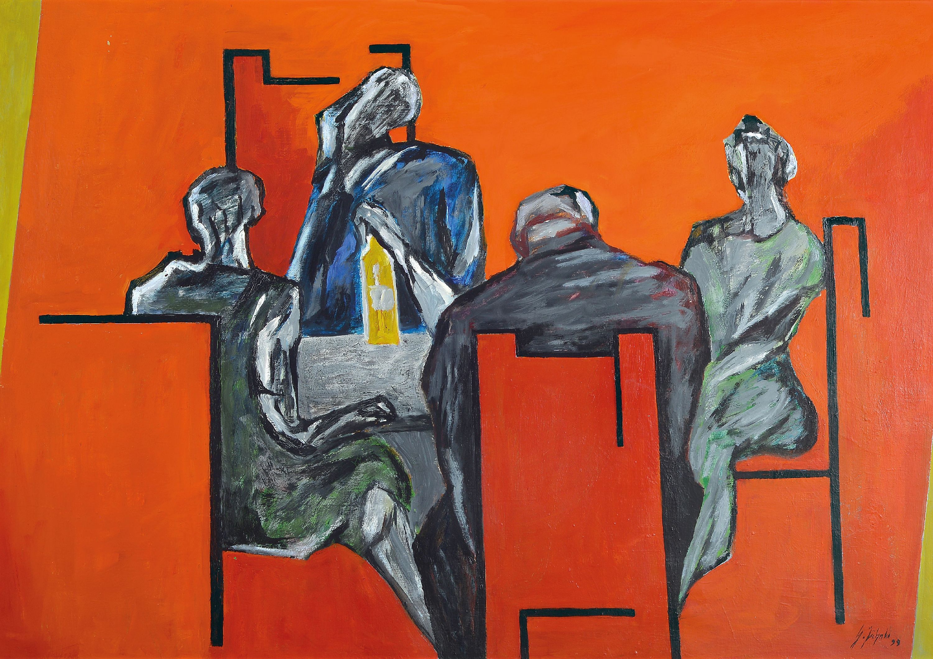 Image 27049573 - Gerd Jähnke, 1921-2005, Figurenkomposition auf orangefarbenem Grund, rechts unten ...