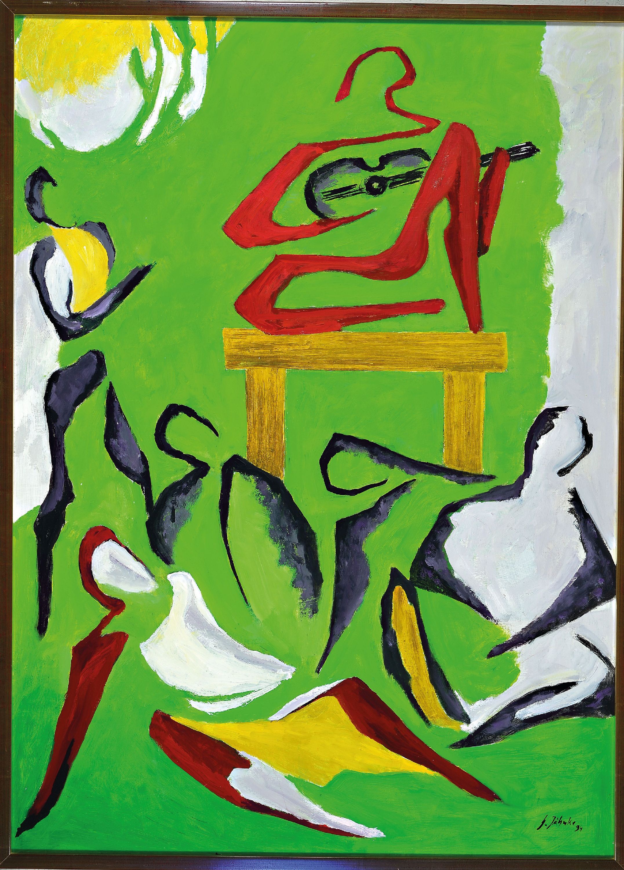 Detail k: Gerd Jähnke, 1921-2005, Figurenkomposition auf grünem Grund, rechts unten signiert und datiert 1994, Öl/Lwd, Rahmen 113x82 cm