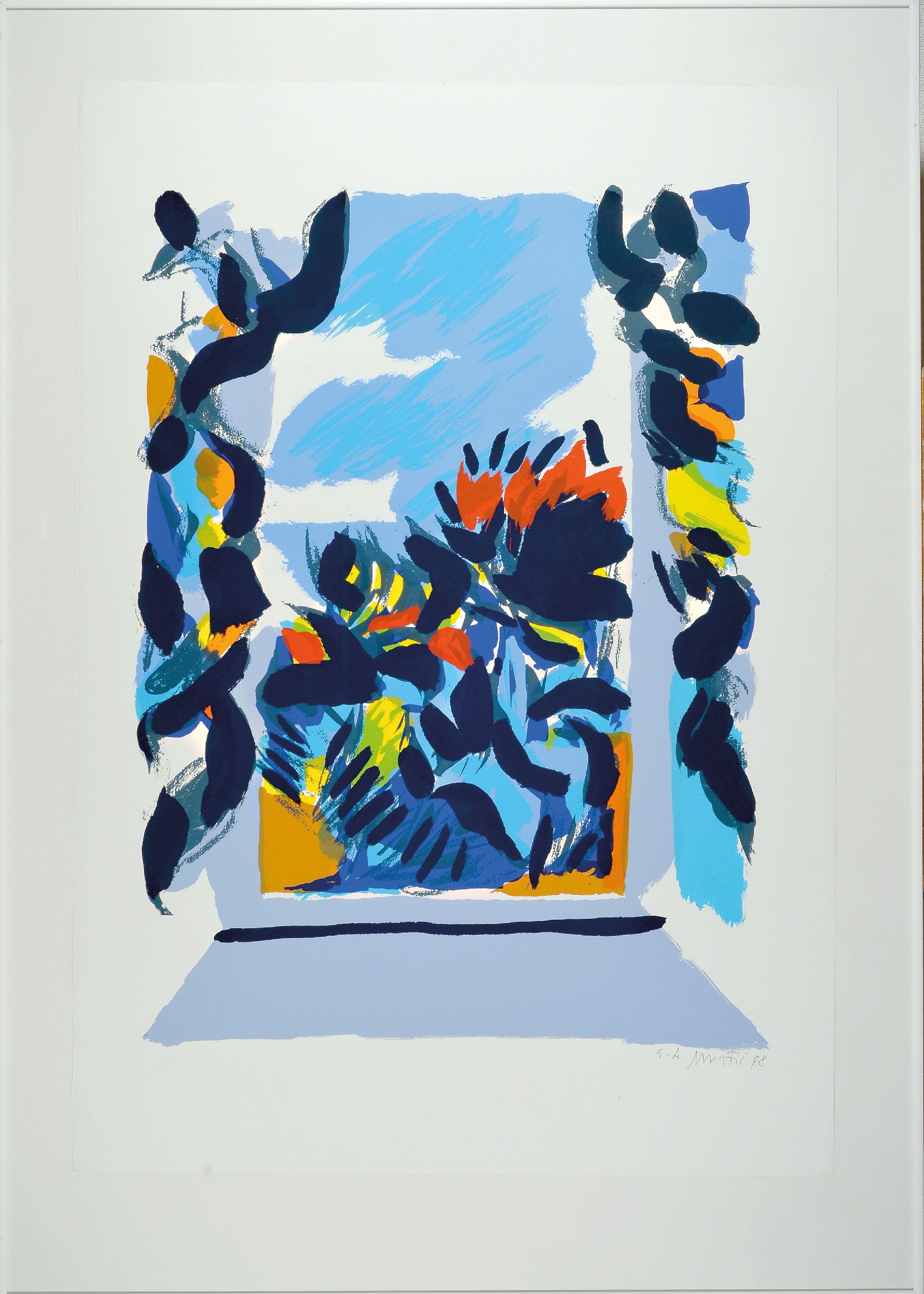 Detail k: Edo Murtic, 1921-2005 Zagreb, Farblithographie, abstrakte Komposition eines Blickes aus dem Fenster, signiert und datiert 1998, Blatt 100x70 cm, ...