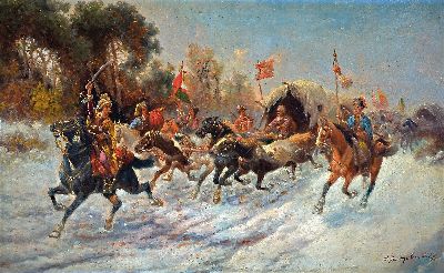 Image Adolf Baumgärtner-Stoiloff, 1850 Linz-1924 Wien, Kosaken-Ritt, Vielfigurige Szene eines ...