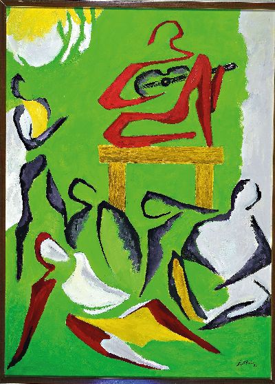 27049575k - Gerd Jähnke, 1921-2005, Figurenkomposition auf grünem Grund, rechts unten signiert und ...