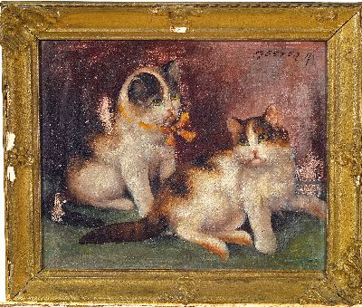 27049578l - Karoly Mester, ungarischer Tiermaler, 19./ 20.Jh., 2 Werke: Hühnerhof, links unten ...