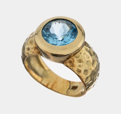 Image 14 kt Gold Topas-Ring, GG 585/000, rundfacett. Blautopas (beh.) ca. 3.00 ct, ...