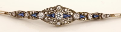 27049599a - 14 kt Gold Art Deco Diamant-Saphir-Armband, um1920-25, GG 585/000 gepr., Mittelteil ...