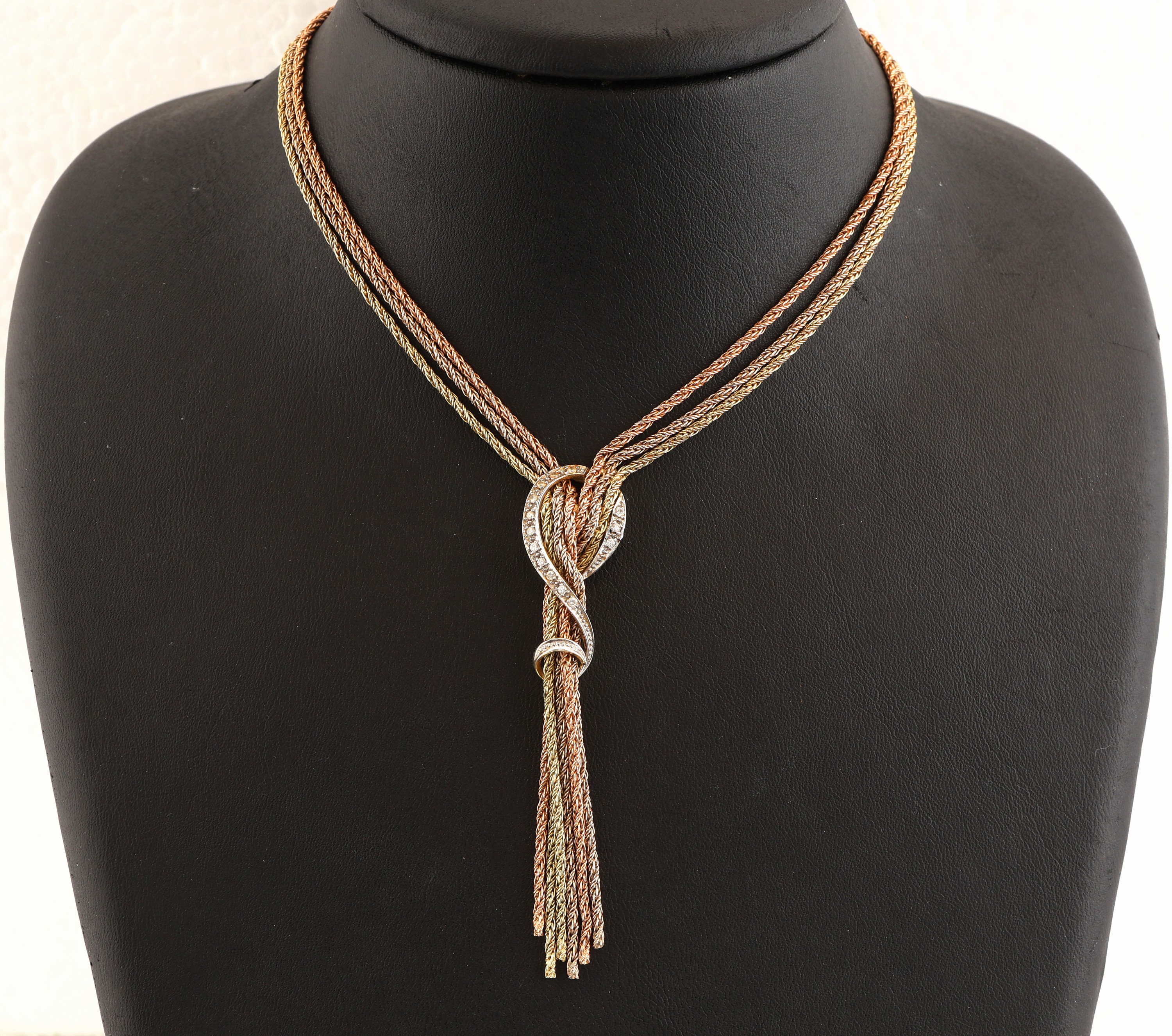 Image 27049605 - 14 kt Gold Diamant-Collier, GG/WG/RG 585/000, sogn. Y-Collier, Mittelteil mit 8/8- ...