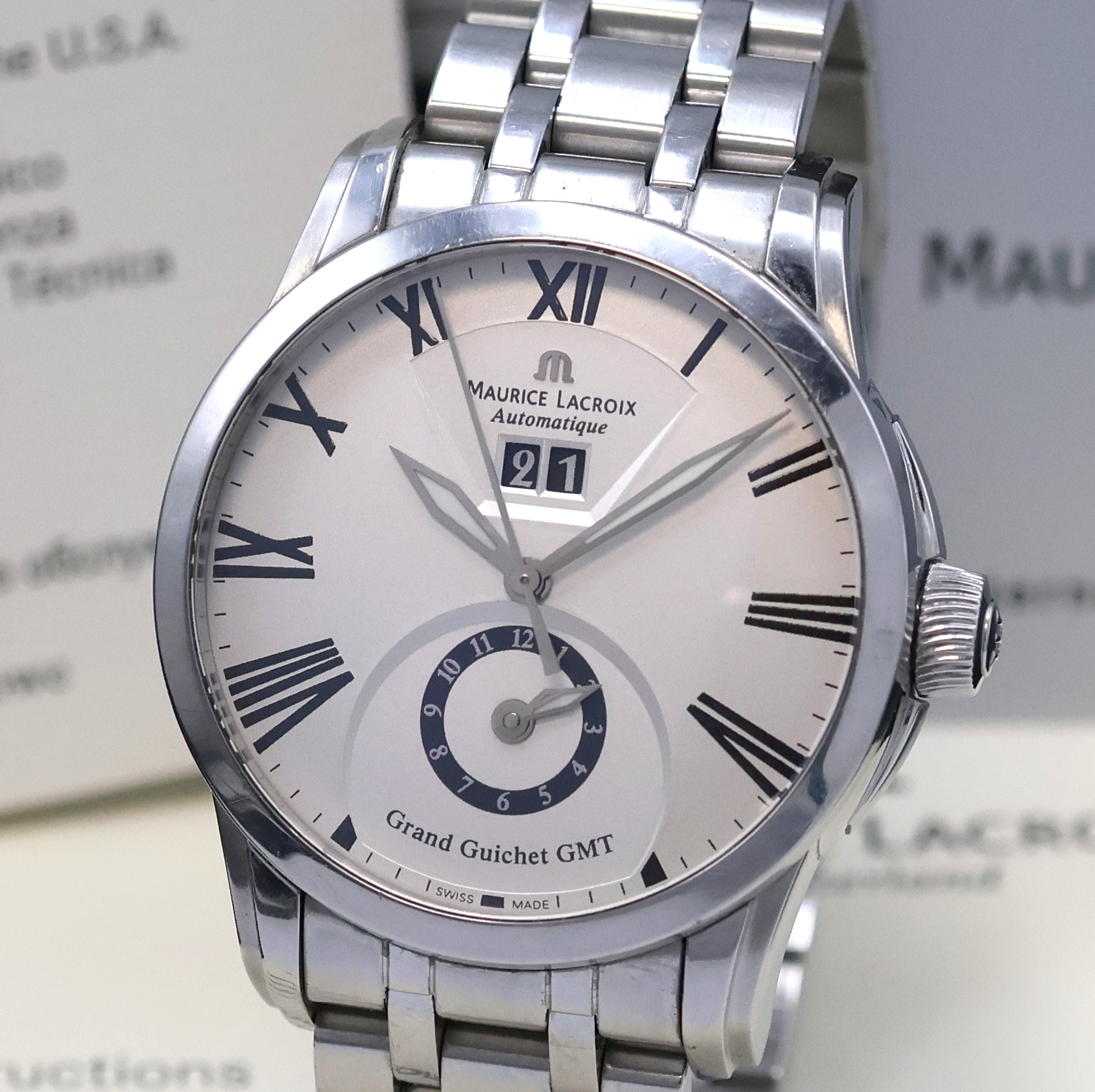Detail a: MAURICE LACROIX Herrenarmbanduhr Serie Pontos Modell Grand Guichet GMT Referenz PT6098, Schweiz verk. lt. beil. Pap. 03/2009, Automatik, ...