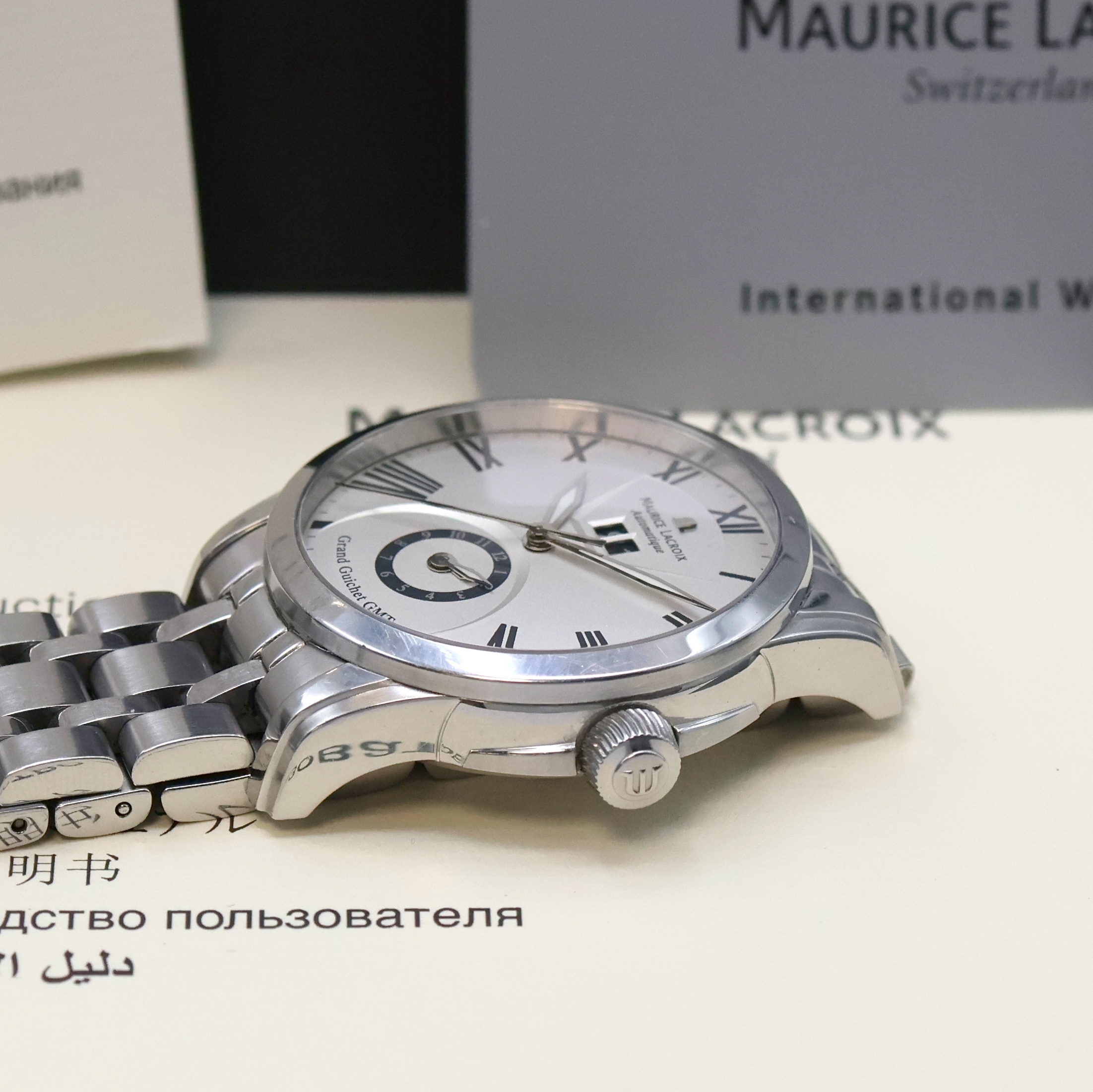 Detail c: MAURICE LACROIX Herrenarmbanduhr Serie Pontos Modell Grand Guichet GMT Referenz PT6098, Schweiz verk. lt. beil. Pap. 03/2009, Automatik, ...