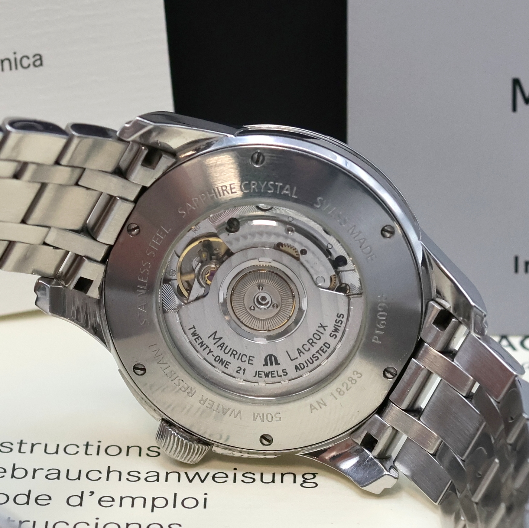 Detail e: MAURICE LACROIX Herrenarmbanduhr Serie Pontos Modell Grand Guichet GMT Referenz PT6098, Schweiz verk. lt. beil. Pap. 03/2009, Automatik, ...
